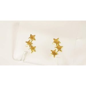 Authentic Real 18k Solid Yellow Gold Triple Star Stud Earrings